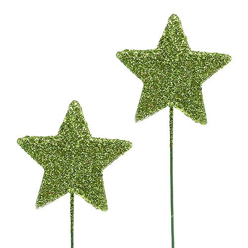 Floristik24 Blizgančios žvaigždės ant vielos žalias 5cm 48vnt