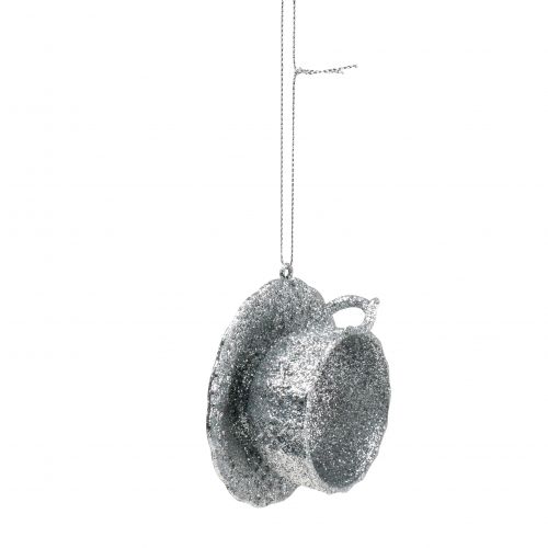 Floristik24 Blizgantis puodelis sidabrinis pakabinimui 8cm 12vnt