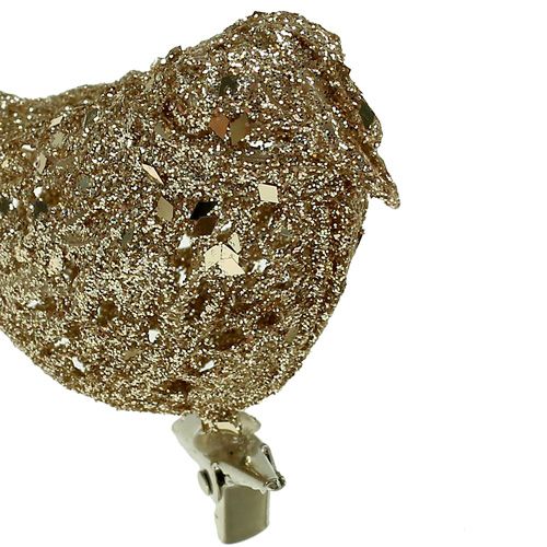 Floristik24 Blizgantis paukštis 8cm auksinis su segtuku 6vnt