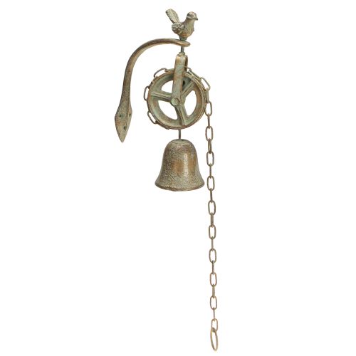 daiktų Metalinė varpelio sienų apdaila su laikikliu senovinė patina H58cm