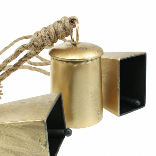 Floristik24 Karvės varpelių rinkinys, skirtas pakabinti žalvarinį metalą 8,2 / 9,5 cm virvė 240 cm