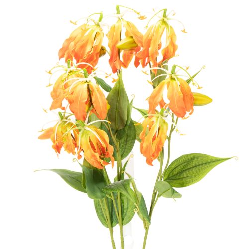 Dirbtinės oranžinės gėlės „Gloriosa“ su ilgais stiebais vazoms, 80 cm, 3 vnt.