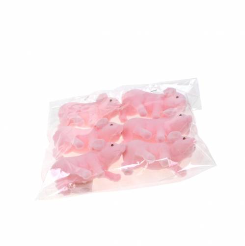 Floristik24 Lucky kiaulė rožinė flokuota 9cm 6vnt