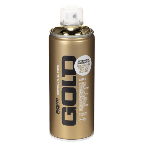 Dekoratyviniai purškiami dažai su aukso spalvos chromo efektu, Montana skardinės, 400 ml