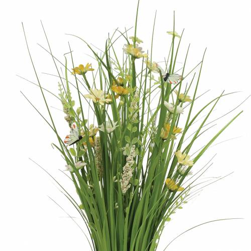 Floristik24 Žolių kekė su gėlėmis ir drugeliais balta/geltona 70cm
