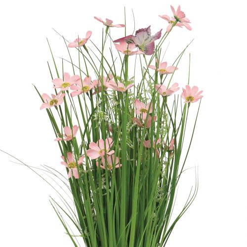 Floristik24 Žolių kekė su žiedais ir drugeliais rožinės spalvos 70cm