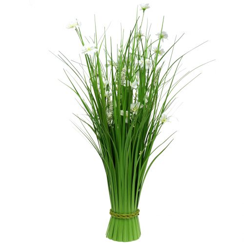 Floristik24 Žolės kekė su žiedais balta 70cm