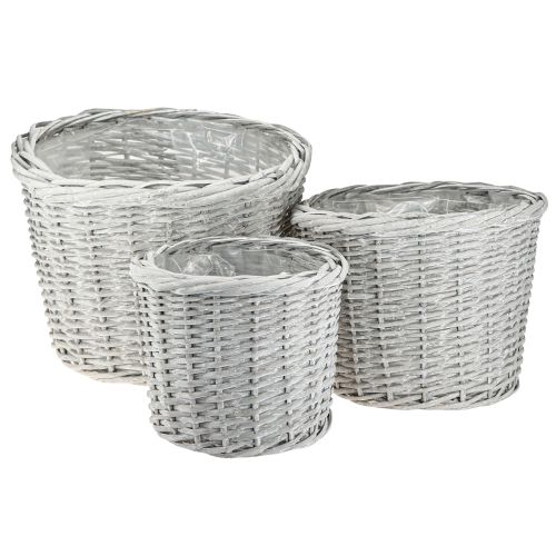 Didelis augalų krepšelis su folija baltai pilka Ø43/34/28cm rinkinys 3 vnt
