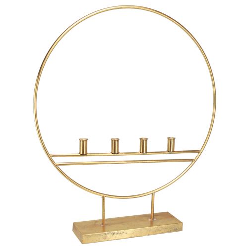 Didelis lazdelinis žvakių laikiklis žiede metalinis auksinis antikvarinis H77cm 4 žvakėms
