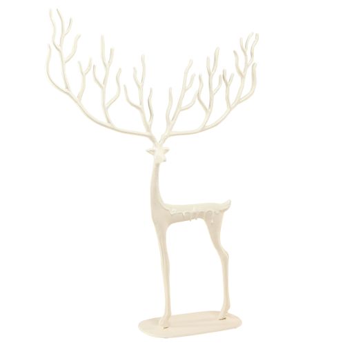 Didelis metalinis kalėdinis elnio papuošimas, baltas, aukštis 58 cm