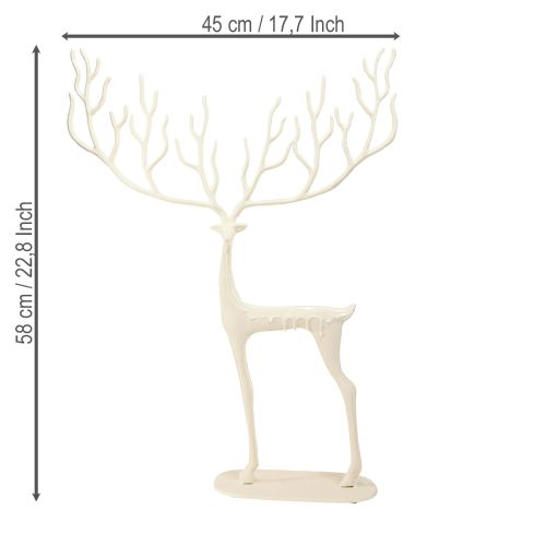 daiktų Didelis metalinis kalėdinis elnio papuošimas, baltas, aukštis 58 cm