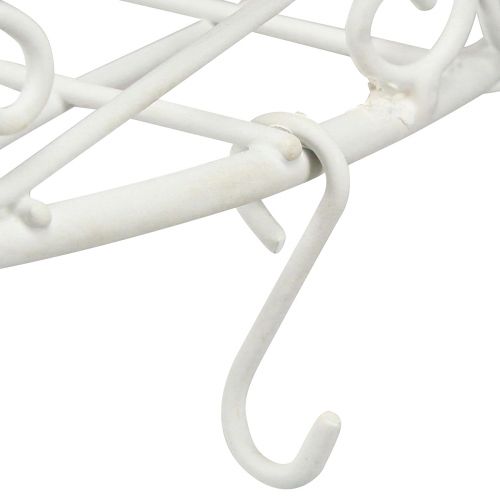 daiktų Pakabinamas dekoratyvinis metalinis padėklas su kabliukais baltos spalvos Ø29,5cm H55cm