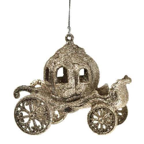 Floristik24 Pakabinamas papuošimas Kalėdinis vežimas su blizgučiais 11x5x8,5cm