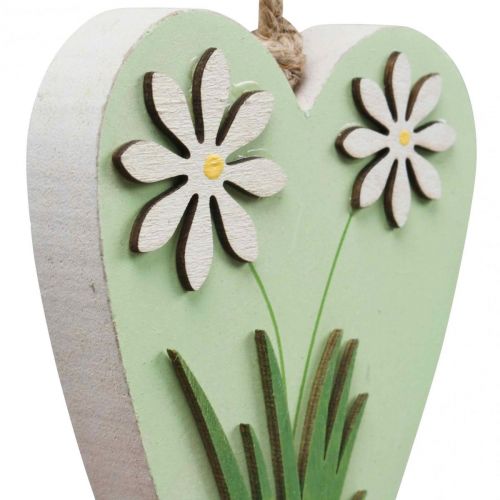 daiktų Dekoratyvinės širdelės pakabinimui su gėlėmis medžio žalia, balta 8,5×12cm 4 vnt