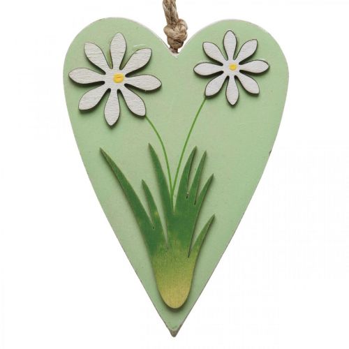 daiktų Dekoratyvinės širdelės pakabinti su gėlėmis medžio žalia, balta 8,5×12cm 4vnt