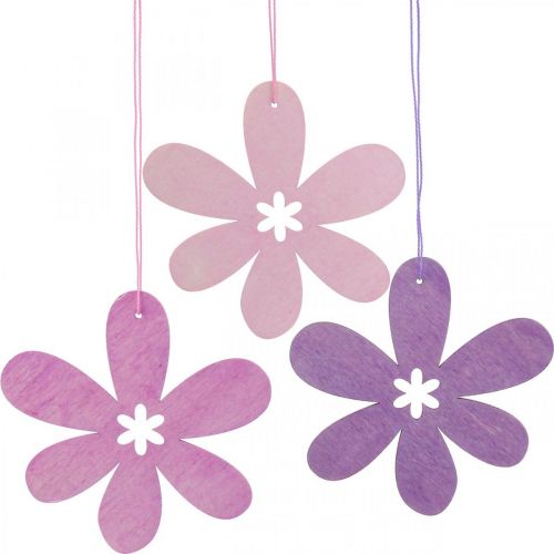 Dekoratyvinis gėlių medinis pakabukas medinė gėlė violetinė/rožinė/rožinė Ø12cm 12vnt