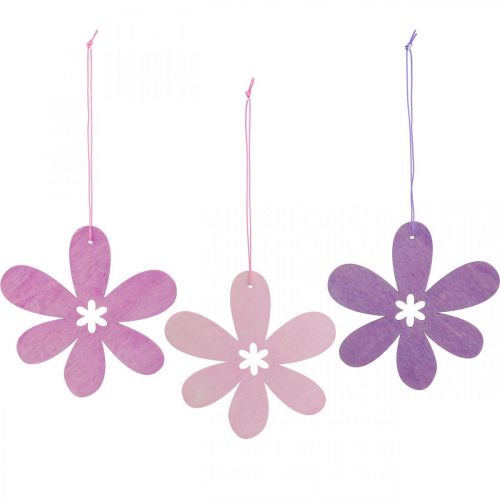 Floristik24 Dekoratyvinis gėlių medinis pakabukas medinė gėlė violetinė/rožinė/rožinė Ø12cm 12vnt