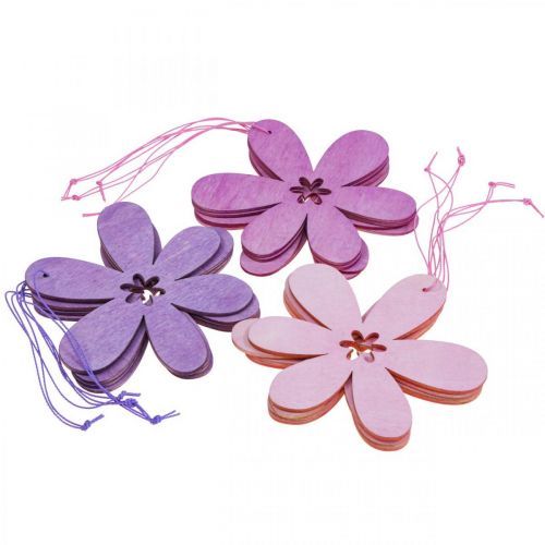 Floristik24 Dekoratyvinis gėlių medinis pakabukas medinė gėlė violetinė/rožinė/rožinė Ø12cm 12vnt
