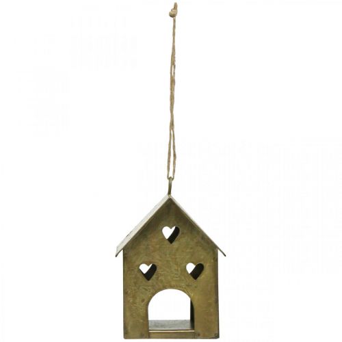 daiktų Kalėdinė pakaba metalinis namelis vintage gold H9.5cm 3vnt