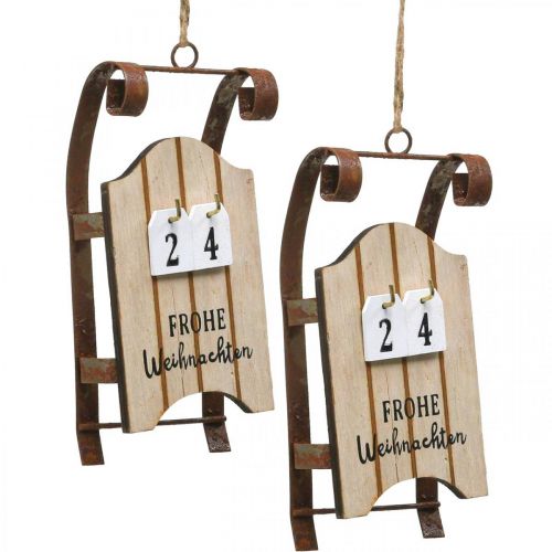Dekoratyvinės rogės medinis kalendorius Advento rūdys L14,5cm 2 vnt