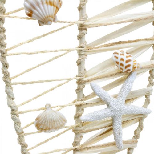 Floristik24 Jūrinė žuvytės puošmena su vytelėmis ir kriauklėmis, dekoravimo kabykla žuvies forma 38cm