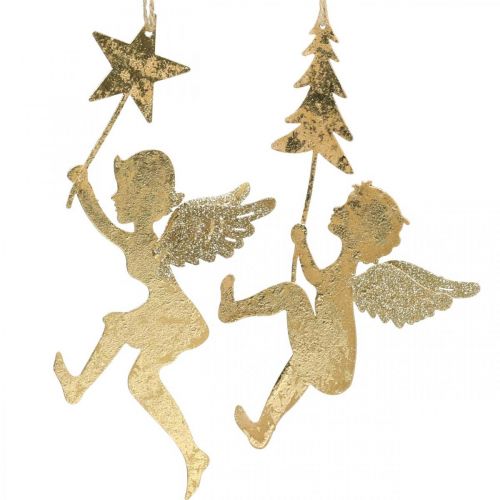 daiktų Angelų pakabukas auksinis, Kalėdų angelo puošmena H20/21,5cm 4vnt