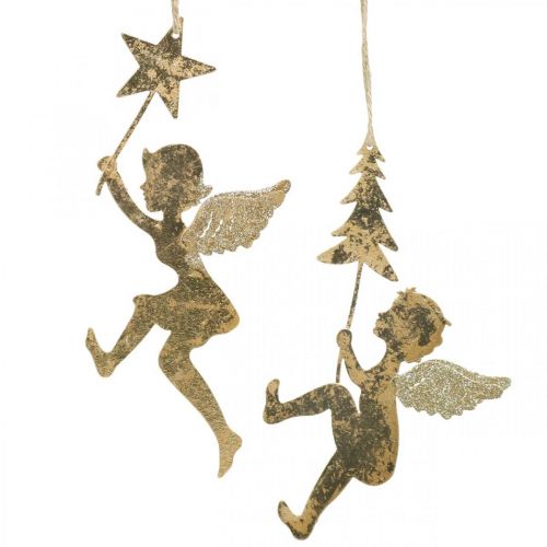 Angelų pakabukas auksinis, Kalėdų angelo puošmena H20/21,5cm 4vnt
