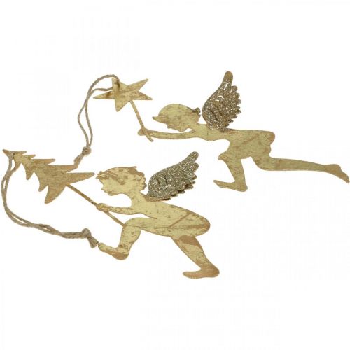 daiktų Angelų pakabukas auksinis, Kalėdų angelo puošmena H20/21,5cm 4vnt