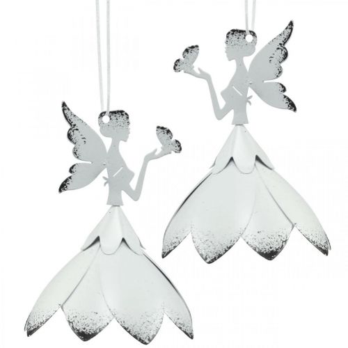 daiktų Pakabinamas pakabukas Elf Dekoracija Metalas Baltas Ø6cm H9cm 4 Vnt