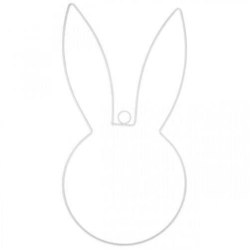 Floristik24 Velykų puošmena zuikio galva pakabinti balto metalo vainiką H40cm 3vnt