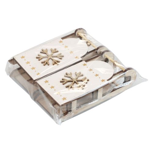 daiktų Kalėdinės rogės medinės baltos/auksinės 15,5x6,5x4cm 4vnt