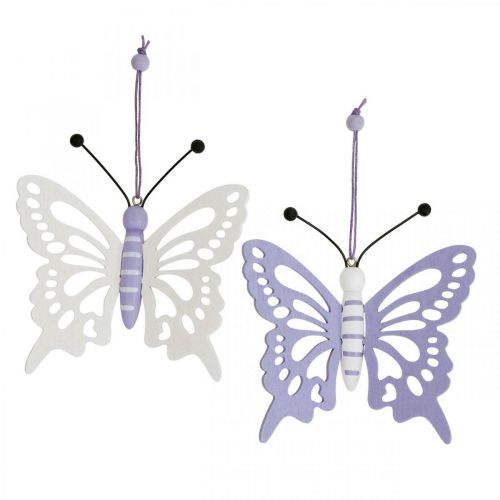 Floristik24 Deco pakabos drugeliai mediniai violetiniai/balti 12×11cm 4vnt