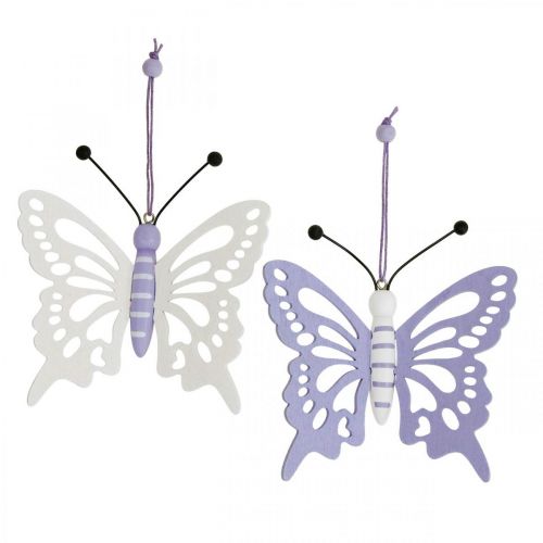 daiktų Dekoratyvinės pakabos drugeliai mediniai violetiniai/balti 12×11cm 4 vnt