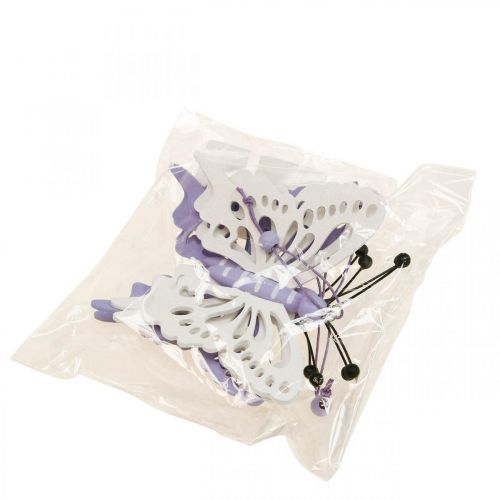daiktų Dekoratyvinės pakabos drugeliai mediniai violetiniai/balti 12×11cm 4 vnt