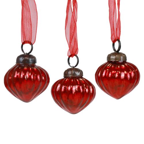 Kalėdinės dekoracijos stiklinės dekoratyvinės pakabos stiklinės raudonos 3,5×4cm 12vnt