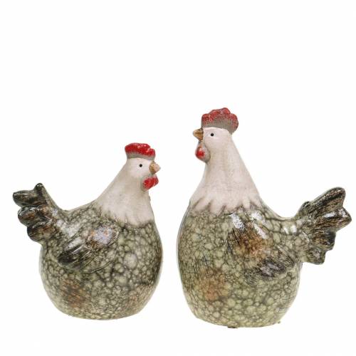 Floristik24 Deco figūrėlės višta ir gaidys pilka, balta, raudona 10,2cm x 7cm H12,7cm 2vnt.