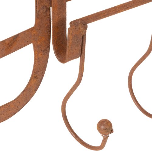 Surūdijęs metalinis kabliukų laikiklis, dekoratyvinės šieno šakės, sodo puošmena, 4 kabliukai, 62 cm | Floristik24.lt