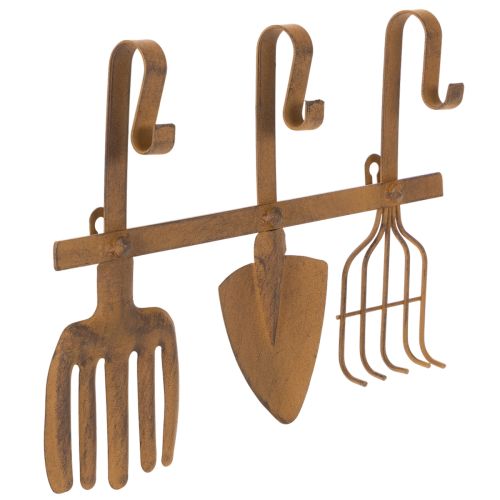 Kabliukas sodo įrankiams, sodo dekoracijoms, grėbliui, kastuvui ir kauptukui; metalinė paltų kabykla iš surūdijusio metalo, 33,5 cm pirkti | Floristik24.lt