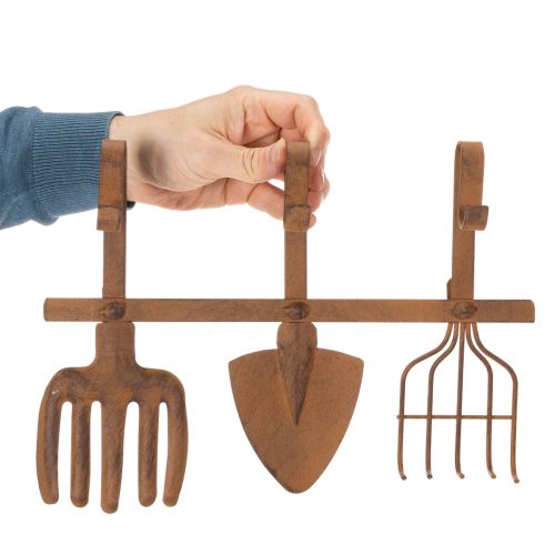 Kabliukas sodo įrankiams, sodo dekoracijoms, grėbliui, kastuvui ir kauptukui; metalinė paltų kabykla iš surūdijusio metalo, 33,5 cm | Floristik24.lt