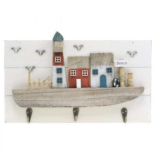 Paplūdimio spinta, jūrinė medinė puošmena, kabliukas laivui Shabby Chic L33cm