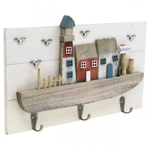 Floristik24 Paplūdimio spinta, jūrinė medinė puošmena, kabliukas laivui Shabby Chic L33cm