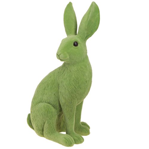 Floristik24 Bunny Green Sėdintis Velykų zuikis Dekoracija Flokuotas 16×13×35cm