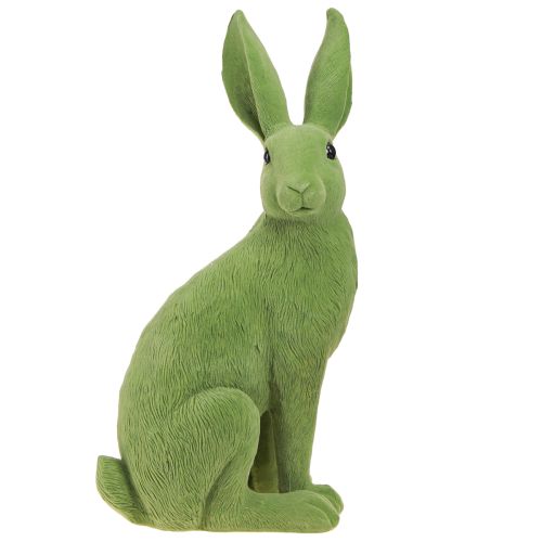 Floristik24 Bunny Green Sėdintis Velykų zuikis Dekoracija Flokuotas 16×13×35cm