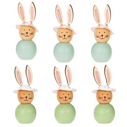 daiktų Velykų zuikučio medinė figūrėlė, pavasarinė dekoracija, namų aksesuaras, mėtinės žalios spalvos, 9 cm, 8 detalės