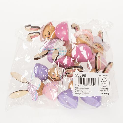 daiktų Velykų zuikučių stalo dekoracija pavasariui, dekoratyviniai zuikučiai su kepurėlėmis, 7 cm, 9 vnt.