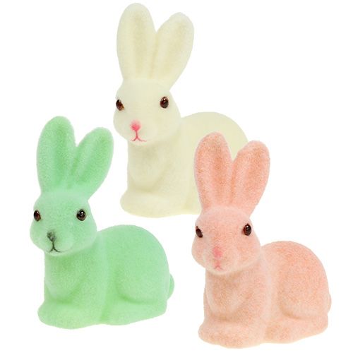 Floristik24 Bunny flocked 10,5cm pastelė 6vnt