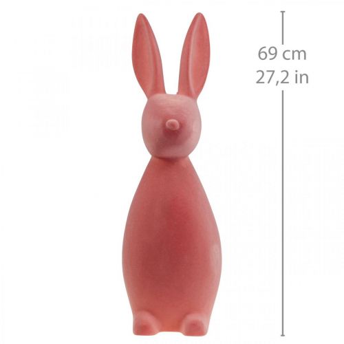 Floristik24 Deco Bunny Deco Velykų zuikis Flocked Oranžinis Abrikosas H69cm