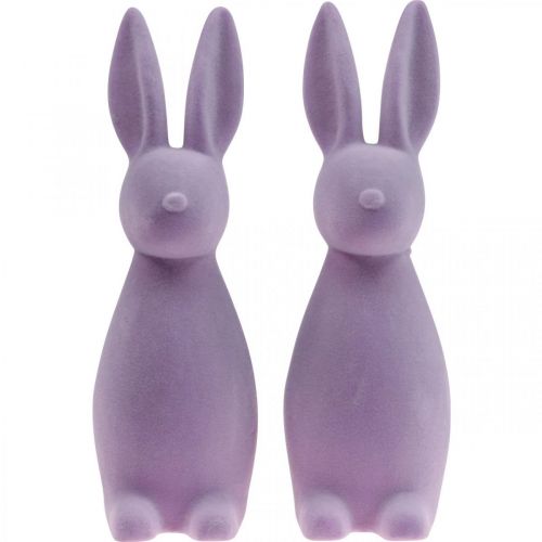 Floristik24 Deco Bunny Deco Velykų zuikis Flocked Alyvinė Violetinė H29,5cm 2vnt