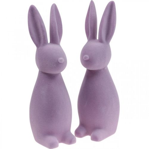 Floristik24 Dekoratyvinis Velykų zuikis – 2 pasirinkimas – flokuota alyvinė H29,5cm 2 vnt.