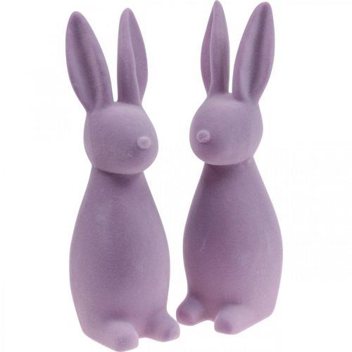 Floristik24 Deco Bunny Deco Velykų zuikis Flocked Alyvinė Violetinė H29,5cm 2vnt